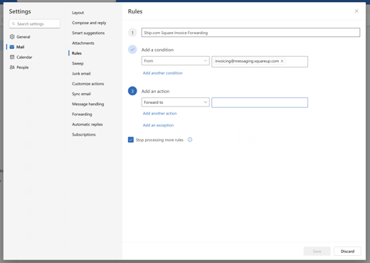 Square Email Forwarding with Outlook Web App 6