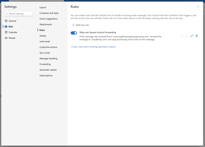 Square Email Forwarding with Outlook Web App 8